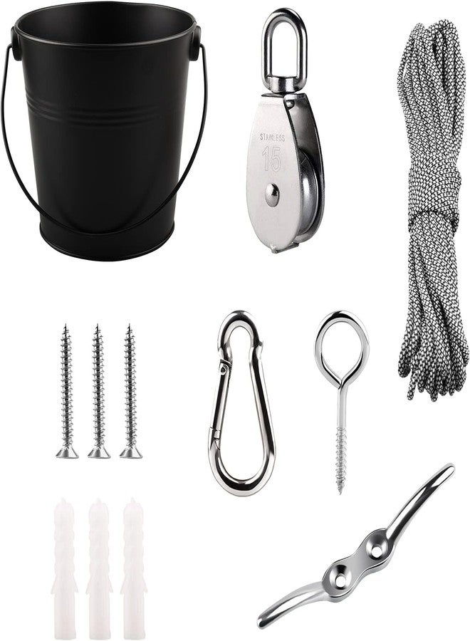 FUQUN Treehouse Pulley System with Bucket Cable - Kids Playhouse & Pirate Ship Accessories for Outdoor Play, Heavy-Duty Climbing Bucket (Black) - Image 1