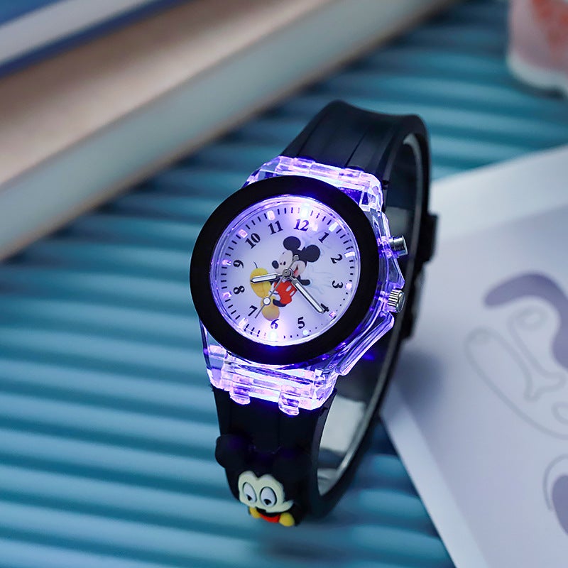 Kids Silicone Luminous Cartoon Watch Black Mickey with doll 