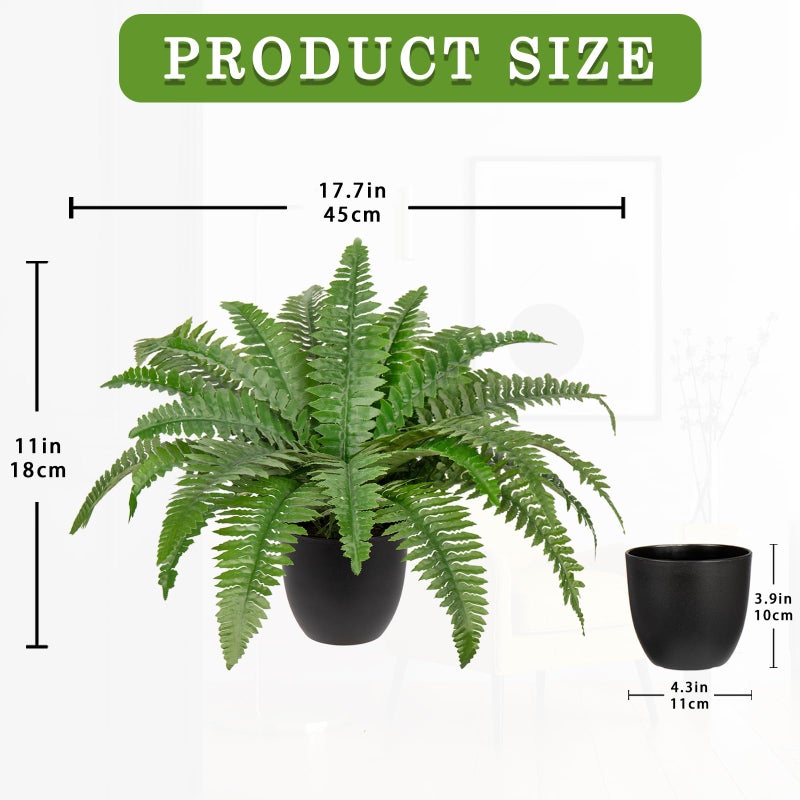 Hollyone 17.7" Fake Fern Potted Plant Small Artificial Boston Ferns in Pot 25 Leaves for Outdoors & Indoor Faux Fern Bush Plant for Patio Garden Farmhouse Windowsill Office Living Room Home Decor - Image 2