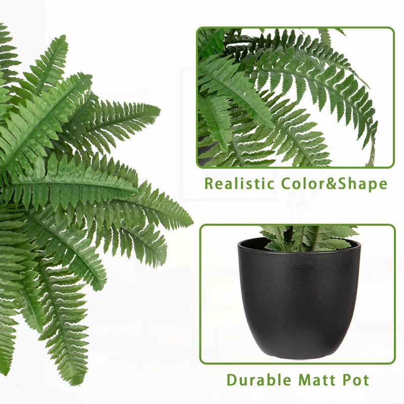 Hollyone 17.7" Fake Fern Potted Plant Small Artificial Boston Ferns in Pot 25 Leaves for Outdoors & Indoor Faux Fern Bush Plant for Patio Garden Farmhouse Windowsill Office Living Room Home Decor - Image 3
