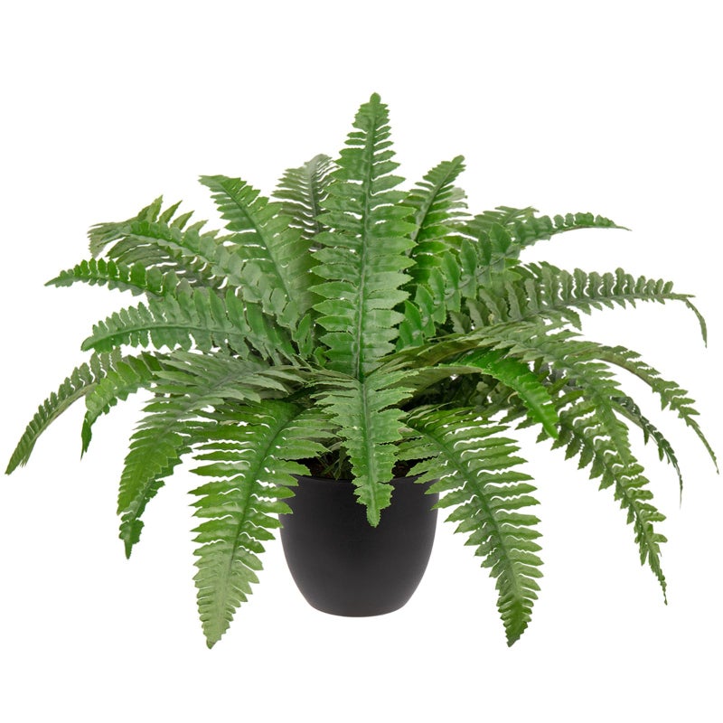 Hollyone 17.7" Fake Fern Potted Plant Small Artificial Boston Ferns in Pot 25 Leaves for Outdoors & Indoor Faux Fern Bush Plant for Patio Garden Farmhouse Windowsill Office Living Room Home Decor - Image 1