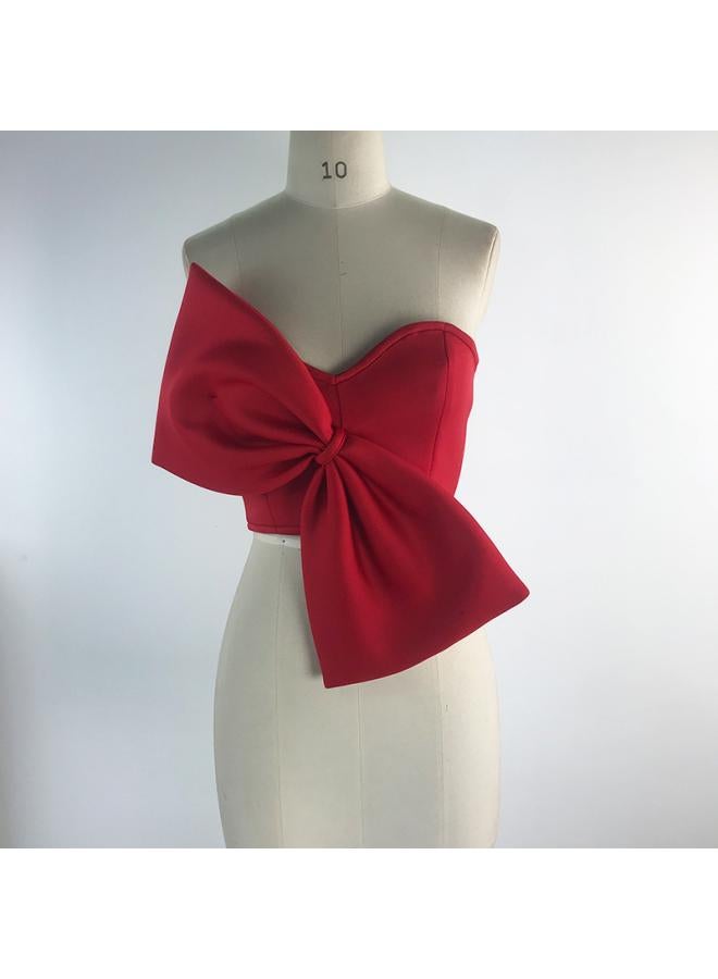 VUELO A92244 Bow Wrap Chest Shoulder All-match Short Top Shirt Women's Women Tops Outlet