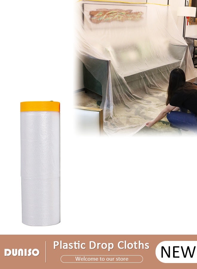 DUNISO Plastic Drop Cloths, Waterproof Anti-Dust Furniture Cover With Adhesive Strip, Thicken Painters Drop Cloth, Disposable Plastic Cover for Painting Protection, Large Anti Dust Clear Cover for Sofa Furniture Floor Wall Protection - Image 1