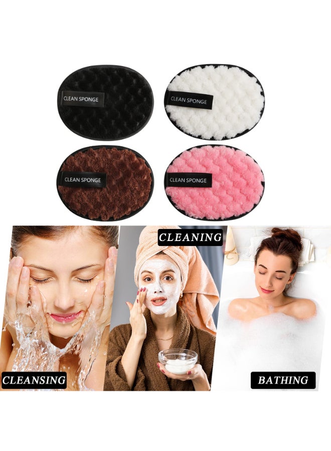 Vtrem 4 Colors Reusable Makeup Remover Pads Soft Facial Cleaning Puffs Towels Face Eye Lip Remover Pads DoubleSide Washable Make Up Removing Cloth Microfiber WhitePinkBrownBlack - Image 4