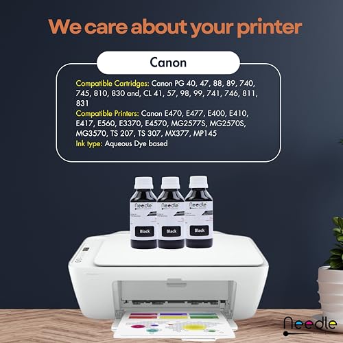 needle ; Pin point precision Needle 3x100gms Cartridge Refill Ink | Made in India | Compatible with Inkjet Printers | Easy Ink Refilling Solution (Black) - Image 5
