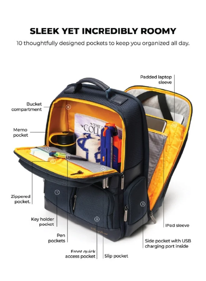 Mokobara The Terra Work Backpack 25 Litre Premium Nylon 16" Unisex Laptop Backpack (Headspace), Navy Blue