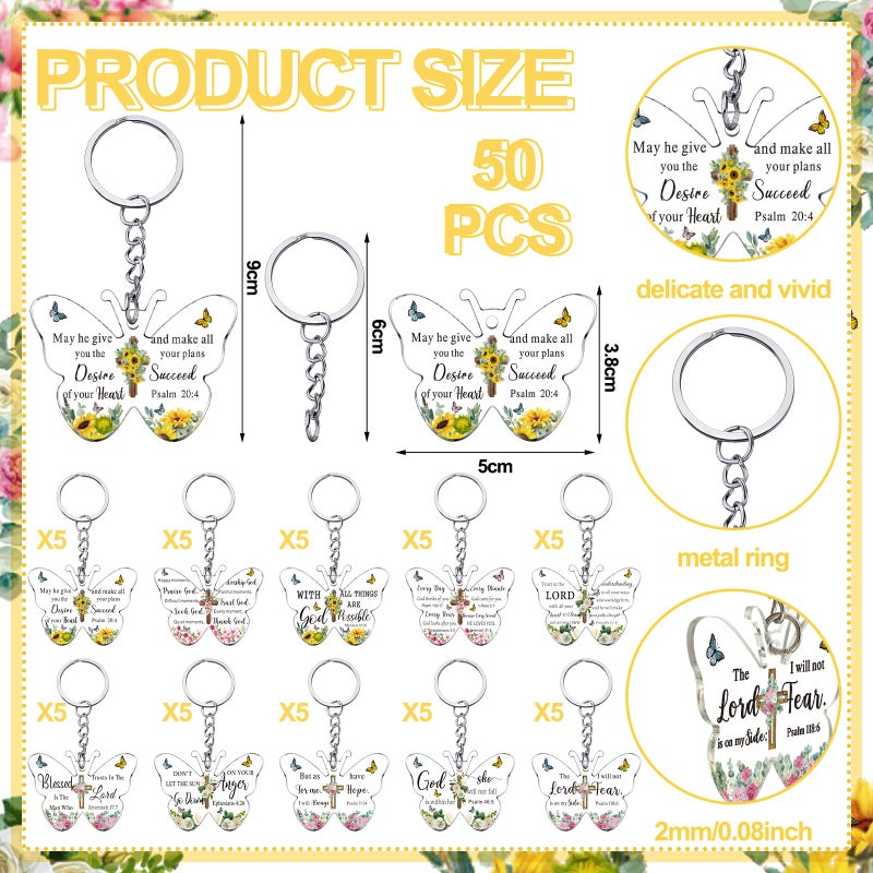 Remuuly 50 Pcs Christian Party Favor Mini Bible Verse Keychain Gifts Religious Scripture Keychain Gifts for Women Mom Mother's Day (Butterfly) - Image 2