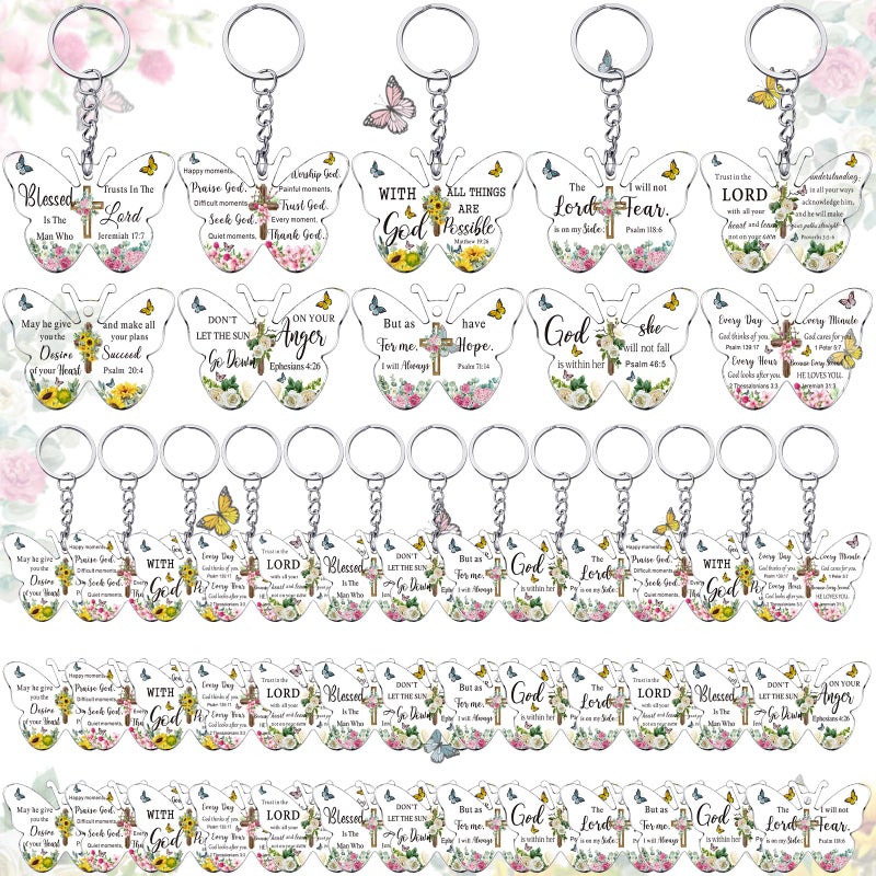 Remuuly 50 Pcs Christian Party Favor Mini Bible Verse Keychain Gifts Religious Scripture Keychain Gifts for Women Mom Mother's Day (Butterfly) - Image 1