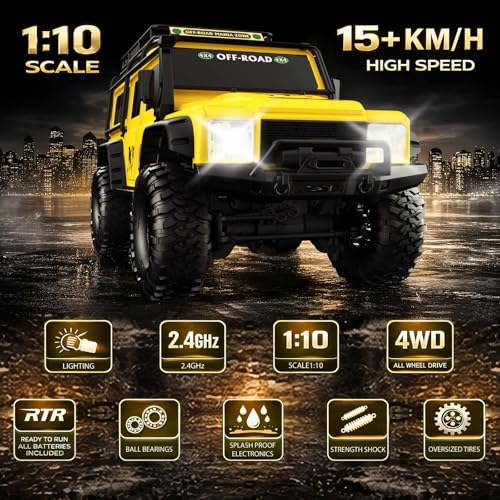 Desdoni RC Cars RC Crawler 110 Scale RTR Remote Control Car 4WD 24GHz Brushed Offroad Racing Hobby Grade Model Vehicle with LED Lights 2Pcs Battery Toy for Kids and Adults - Image 5