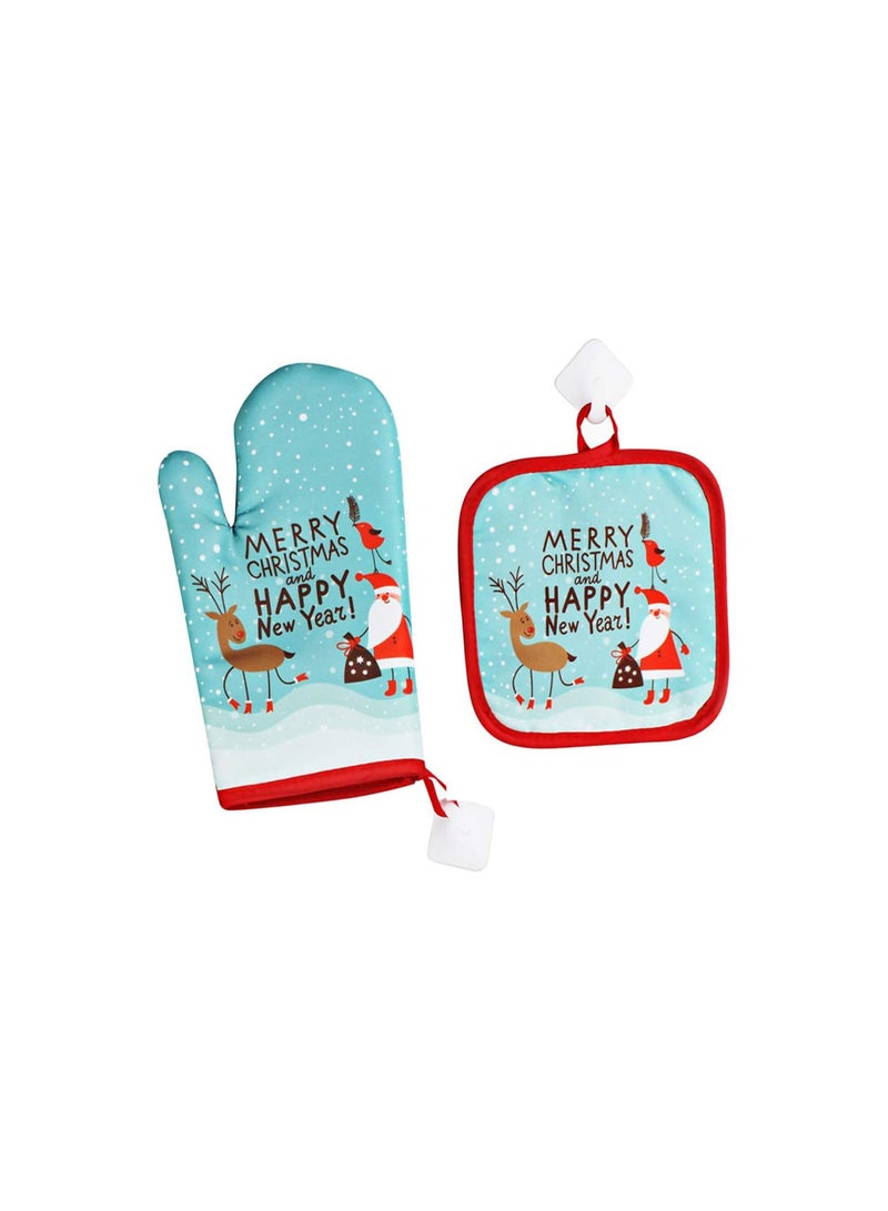 GGOOT Christmas Oven Gloves and Oven Pads Set Kitchen Baking Gloves Heat Resistant Non Slip Waterproof Reusable Kitchen Oven Mitts for Grilling/Cooking/Baking/Barbecue/Celebrate Christmas dinner  - Image 1