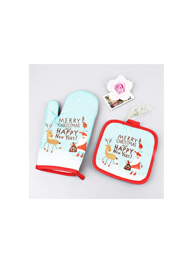 GGOOT Christmas Oven Gloves and Oven Pads Set Kitchen Baking Gloves Heat Resistant Non Slip Waterproof Reusable Kitchen Oven Mitts for Grilling/Cooking/Baking/Barbecue/Celebrate Christmas dinner  - Image 2