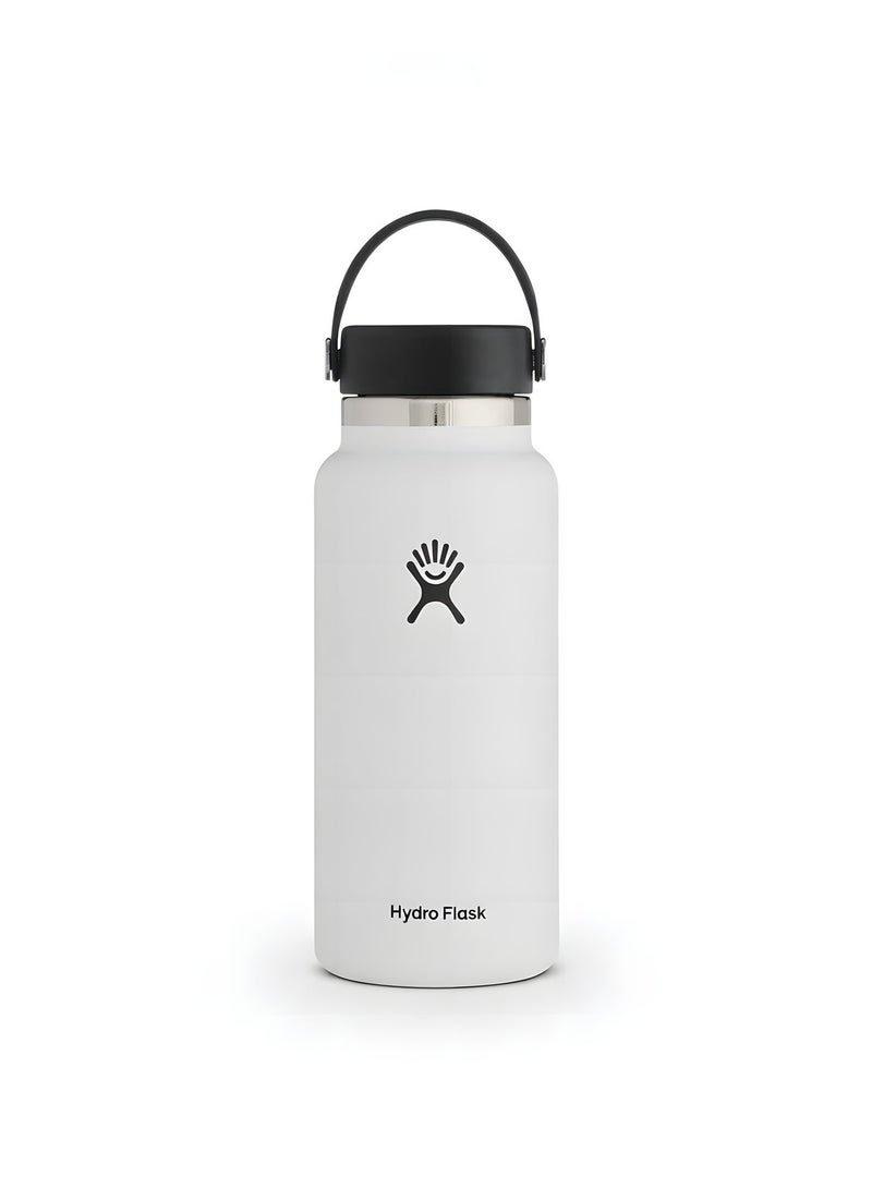 Hydro Flask Wide Mouth Water Bottle 946ml Double Wall Vacuum Insulated 18/8 Stainless Steel Tumbler Flex Cap with Rubber Carry Handle Keeps Cold 24H Hot 12H Leakproof Flask for Camping Hiking Gym Yoga Outdoor Travel Matte Multi Colors - Image 1