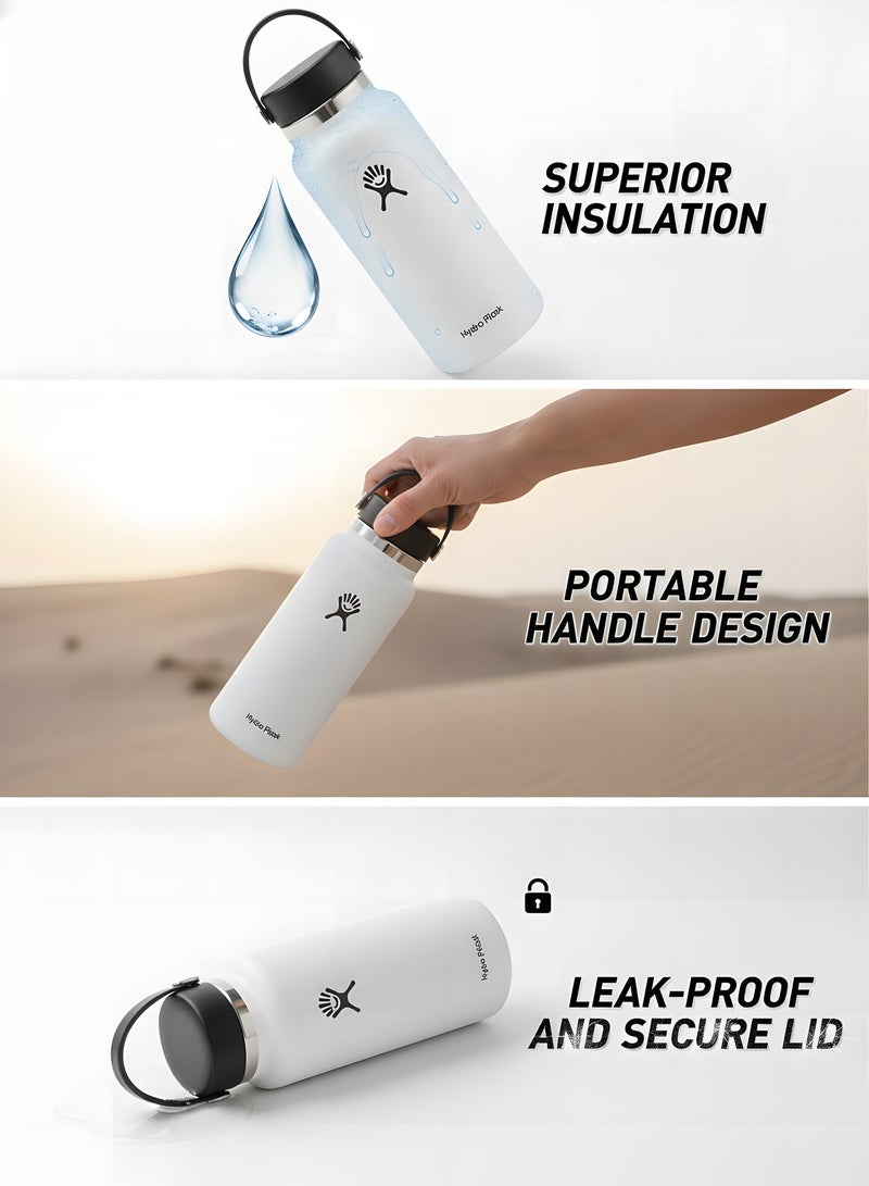 Hydro Flask Wide Mouth Water Bottle 946ml Double Wall Vacuum Insulated 18/8 Stainless Steel Tumbler Flex Cap with Rubber Carry Handle Keeps Cold 24H Hot 12H Leakproof Flask for Camping Hiking Gym Yoga Outdoor Travel Matte Multi Colors - Image 5