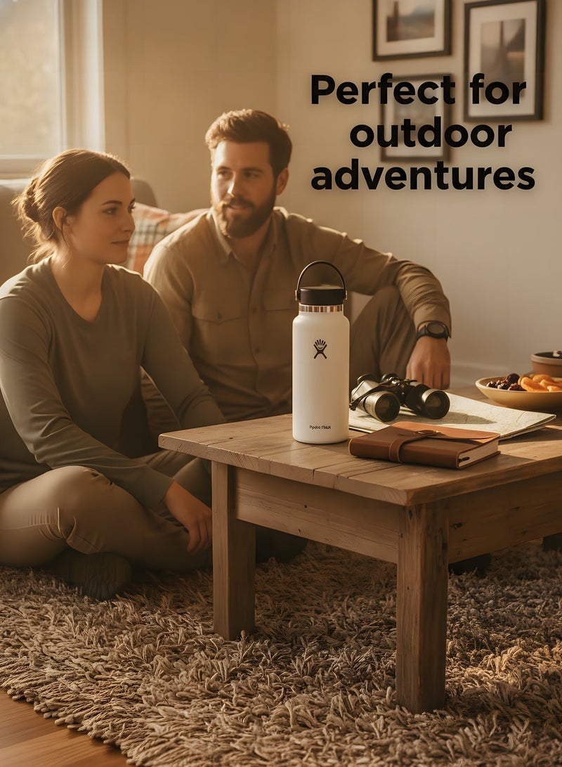Hydro Flask Wide Mouth Water Bottle 946ml Double Wall Vacuum Insulated 18/8 Stainless Steel Tumbler Flex Cap with Rubber Carry Handle Keeps Cold 24H Hot 12H Leakproof Flask for Camping Hiking Gym Yoga Outdoor Travel Matte Multi Colors - Image 3