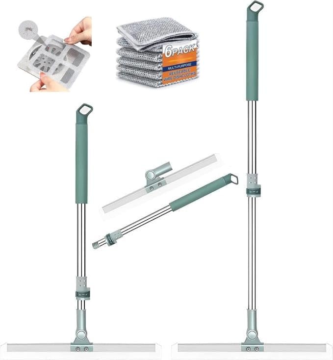 KANAKADHARA Multifunctional Magic Broom Silicon Slim Floor Wiper 180 Degree Rotating Squeegee Broom for Cleaning Rubber Floor Scrubber with Long Handle Adjustable 6 Dish Cloth 10 Hair Drain Catcher - Image 1