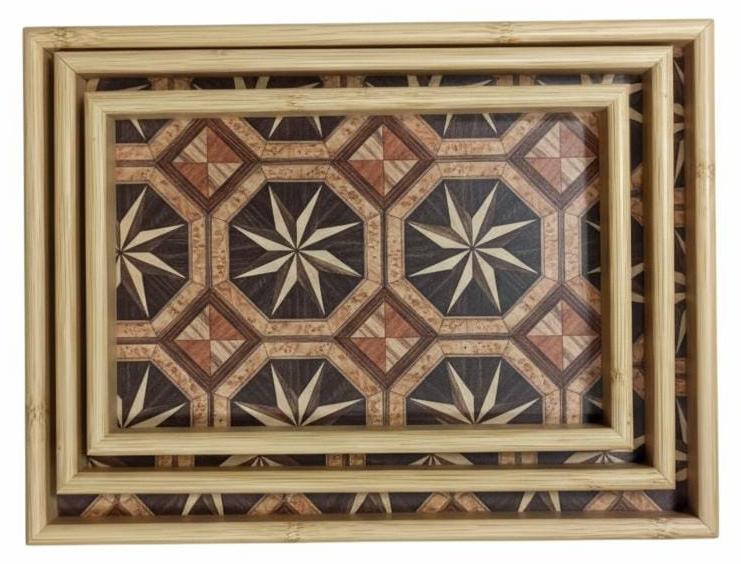 سبيس شوب طقم 3 صواني مستطيلة مزخرفة بنمط نجمة طقم تقديم وديكور منزلي متعدد الاستخدامات - Image 1