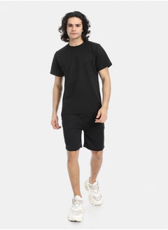 Red Circle Pique Pattern Slip On T Shirt And Shorts Set  - Image 1