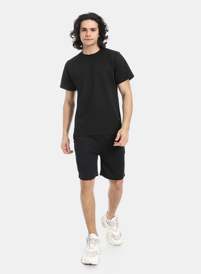 Red Circle Pique Pattern Slip On T Shirt And Shorts Set - Image 1