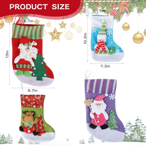 HASTHIP® Set of 4 Christmas Decorations Stockings 2 Size Santa, Snowman, Reindeer Socks Hangings Christmas Tree Decoration Items Gifts Stocking Set for Xmas Tree, Holiday Home Decor, Window, Door - Image 2