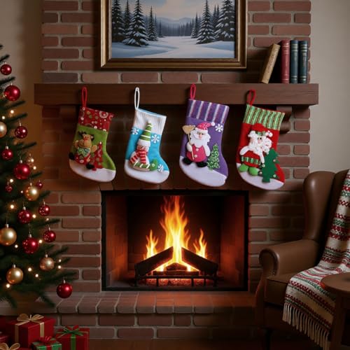 HASTHIP® Set of 4 Christmas Decorations Stockings 2 Size Santa, Snowman, Reindeer Socks Hangings Christmas Tree Decoration Items Gifts Stocking Set for Xmas Tree, Holiday Home Decor, Window, Door - Image 5