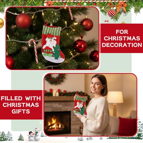 HASTHIP® Set of 4 Christmas Decorations Stockings 2 Size Santa, Snowman, Reindeer Socks Hangings Christmas Tree Decoration Items Gifts Stocking Set for Xmas Tree, Holiday Home Decor, Window, Door - Image 4