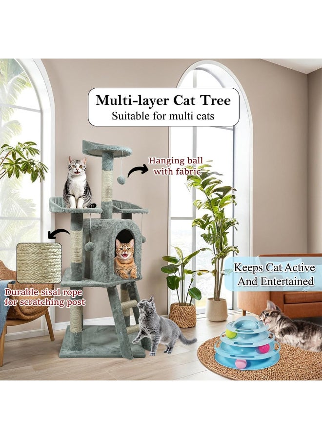 NNC PETS Cat Tower for Indoor Cats – 125 cm Grey Cat Tree Tower with Plush Cat Condo, Sisal Scratching Post, Soft Perches, Interactive Toy Balls, and Playing Stair. - Image 5