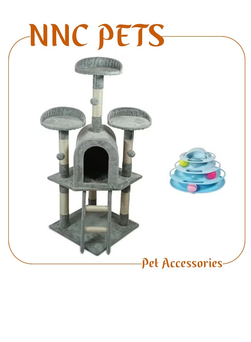 NNC PETS Cat Tower for Indoor Cats – 125 cm Grey Cat Tree Tower with Plush Cat Condo, Sisal Scratching Post, Soft Perches, Interactive Toy Balls, and Playing Stair. - Image 1