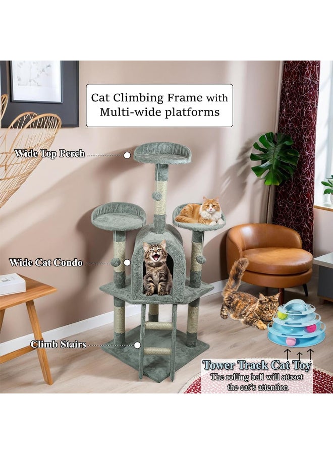 NNC PETS Cat Tower for Indoor Cats – 125 cm Grey Cat Tree Tower with Plush Cat Condo, Sisal Scratching Post, Soft Perches, Interactive Toy Balls, and Playing Stair. - Image 4