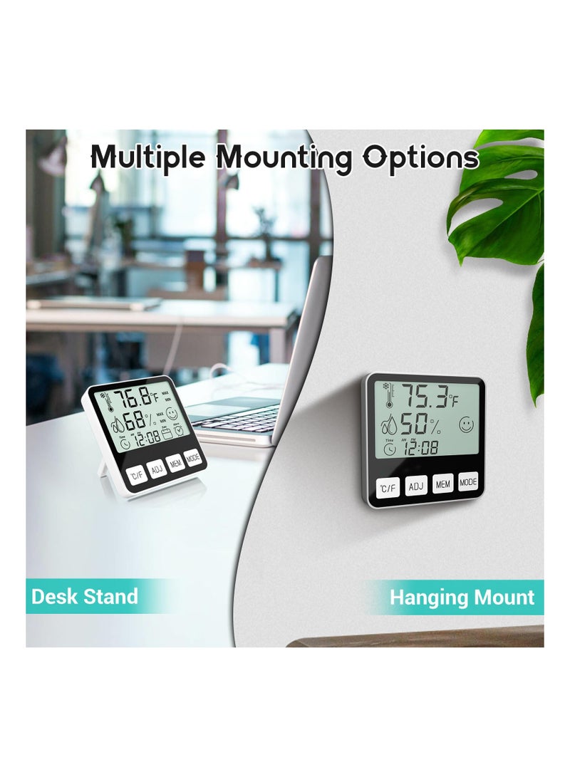 Excefore Digital Thermometer Hygrometer, Indoor Humidity Meter Room Temperature Sensor with Alarm Clock Date, Hydrometer - Image 2