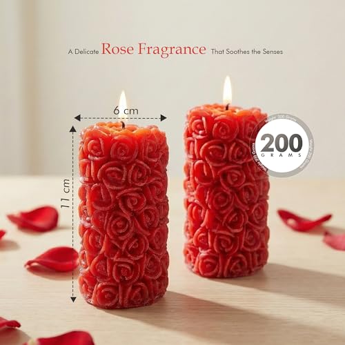Floryn Decor Rose Scented Candles for Home Decor | Fragrance Candles for Gifting, Pillar Candle Set of 2 - Image 3