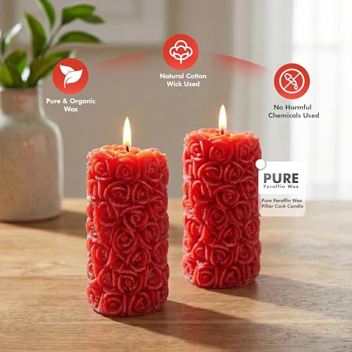 Floryn Decor Rose Scented Candles for Home Decor | Fragrance Candles for Gifting, Pillar Candle Set of 2 - Image 2