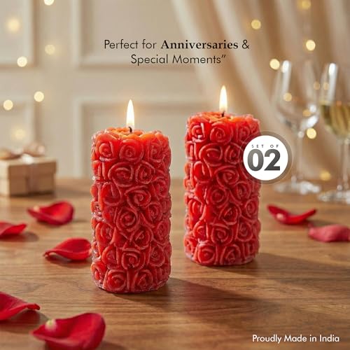 Floryn Decor Rose Scented Candles for Home Decor | Fragrance Candles for Gifting, Pillar Candle Set of 2 - Image 4