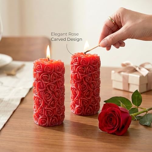 Floryn Decor Rose Scented Candles for Home Decor | Fragrance Candles for Gifting, Pillar Candle Set of 2 - Image 5