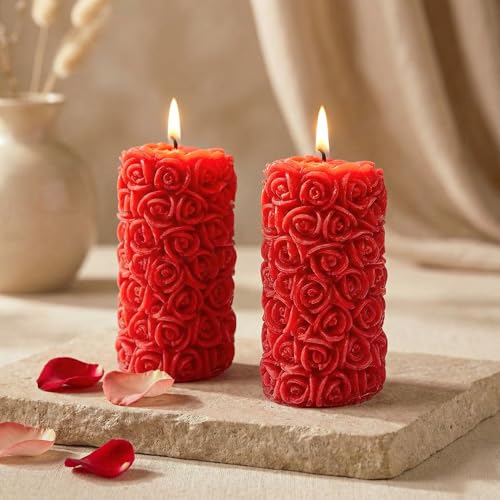 Floryn Decor Rose Scented Candles for Home Decor | Fragrance Candles for Gifting, Pillar Candle Set of 2 - Image 1