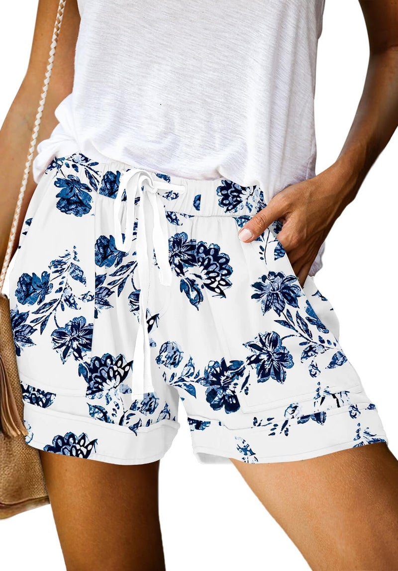 ONLYSHE Women Juniors Summer Casual Shorts Fashion Comfy Pocketed Drawstring Elastic Waist Pants Cornflower XL - Image 1