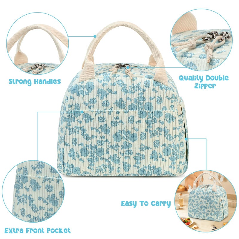Bluboon Lunch Bag for Women Men Cute Corduroy Lunch Tote Bags Reusable Insulated Lunch Box Large Capacity Reusable Insulated Cooler for Work Picnic or Travel - Image 2