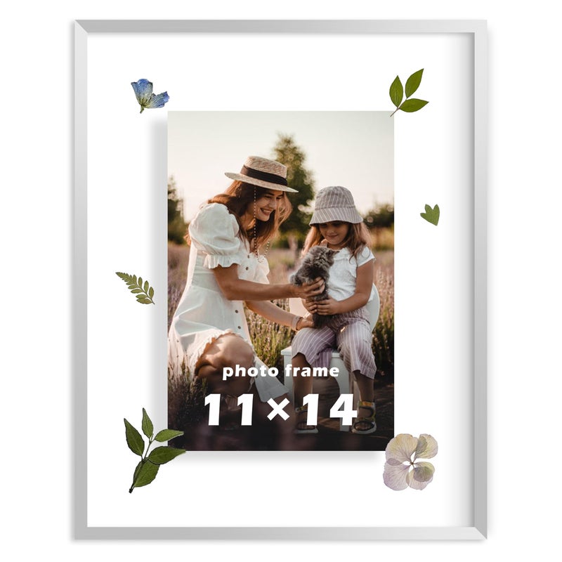 FrameWorks 11x14 Deluxe Silver Aluminum Contemporary Style Floating Picture Frame with Tempered Glass