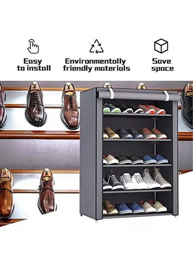 Arabest Shoe Rack 5 Shelves With Stainless Steel Frame Grey 60X30X90Cm 15 Pairs Of Shoe  - Image 4