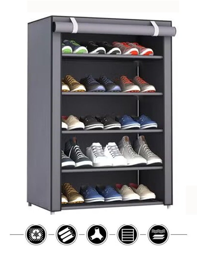 Arabest Shoe Rack 5 Shelves With Stainless Steel Frame Grey 60X30X90Cm 15 Pairs Of Shoe  - Image 5