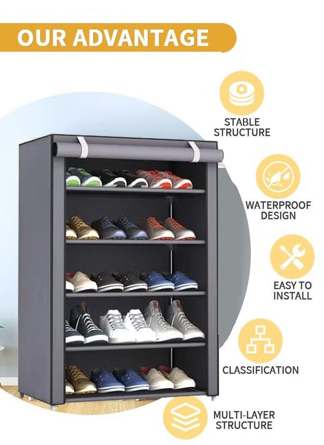 Arabest Shoe Rack 5 Shelves With Stainless Steel Frame Grey 60X30X90Cm 15 Pairs Of Shoe  - Image 2