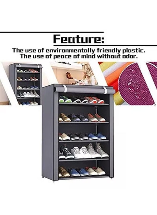 Arabest Shoe Rack 5 Shelves With Stainless Steel Frame Grey 60X30X90Cm 15 Pairs Of Shoe  - Image 3