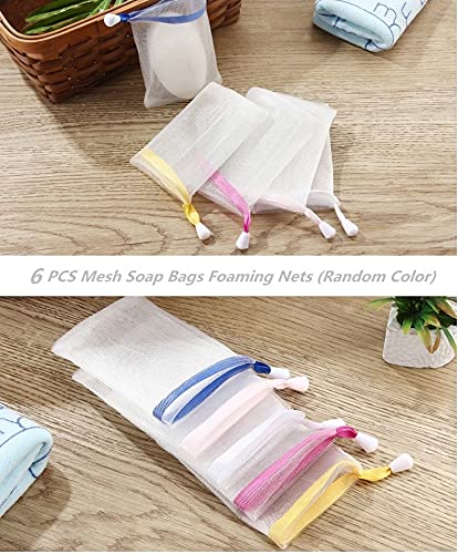 FULINJOY 6 PCS Exfoliating Mesh Soap Saver Pouch Bag Sack, Face Cleansing Foaming Nets, White Pouch with Drawstring (Color Random) - Image 4