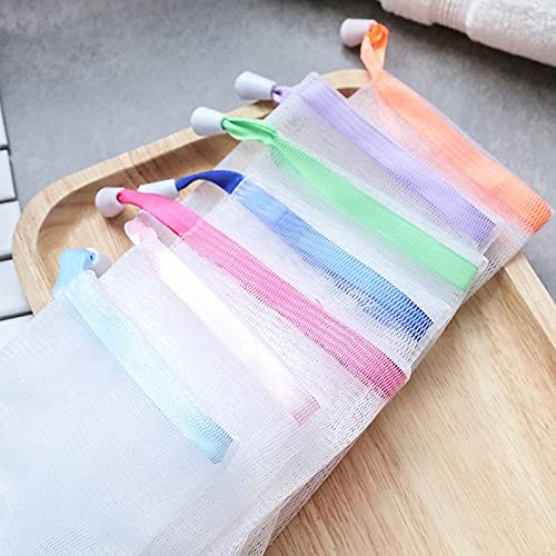 FULINJOY 6 PCS Exfoliating Mesh Soap Saver Pouch Bag Sack, Face Cleansing Foaming Nets, White Pouch with Drawstring (Color Random) - Image 5