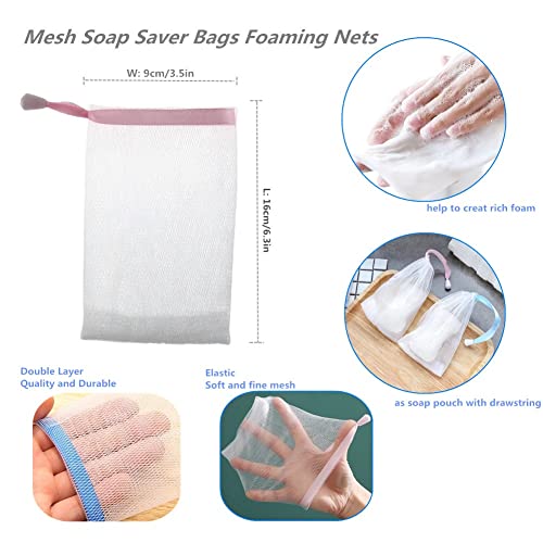 FULINJOY 6 PCS Exfoliating Mesh Soap Saver Pouch Bag Sack, Face Cleansing Foaming Nets, White Pouch with Drawstring (Color Random) - Image 3