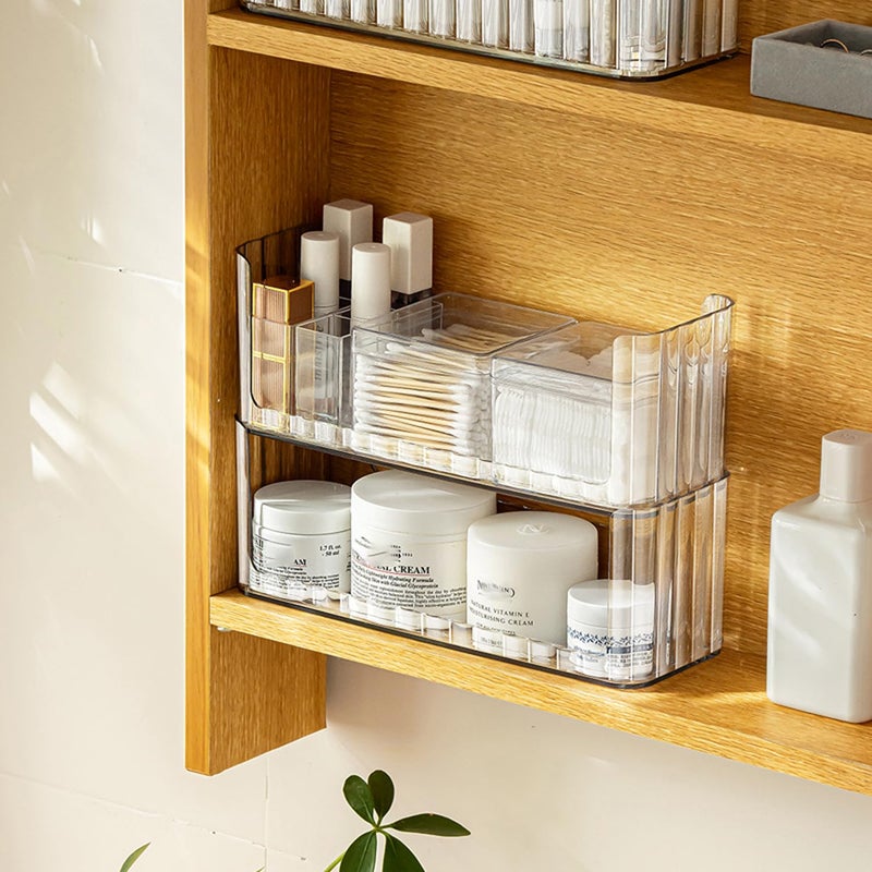 MORNITE 2Tier Medicine Cabinet Shelves Organizer Makeup Storage Holder Compartments Shelf Trays for Bathroom Cabinet Wall Counter Vanity Kitchen  Clear