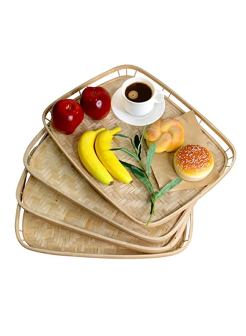 Luckam L-Sized Set of 2 Large Bamboo Wicker Serving Trays for Foods and Drinks, Rectangular Breakfast Trays with Handles Wooden, 43 * 33 * 4cm - Image 5