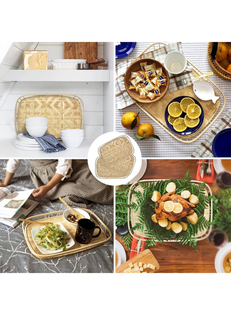 Luckam L-Sized Set of 2 Large Bamboo Wicker Serving Trays for Foods and Drinks, Rectangular Breakfast Trays with Handles Wooden, 43 * 33 * 4cm - Image 4