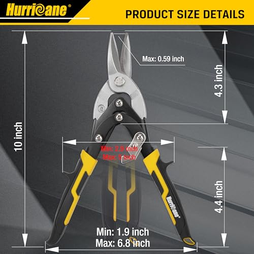 Hurricane مقص طيران هوريكان 10 بوصة، مقصات طيران Cr-Mo لقص صفائح المعدن، قاطع صفائح معدنية ثقيل، قطع مستقيم، مقص طيران عالي الرافعة، يوفر حتى 40% من جهد العمل - Image 4