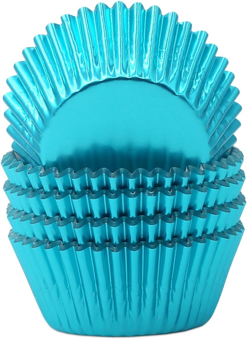 Mombake Standard Aqua Blue Foil Cupcake Liners Muffin Baking Cups for Party and More, 100-Count - Image 1