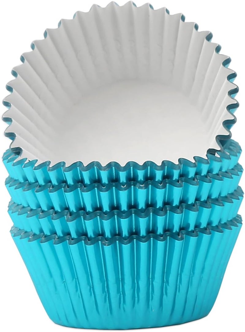 Mombake Standard Aqua Blue Foil Cupcake Liners Muffin Baking Cups for Party and More, 100-Count - Image 2